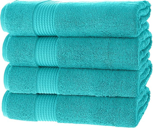 MAURA Basics Performance Bath Towels 100% Turkish Cotton with Hook Loops. Extra Large Luxury Absorbent Plush Towel Sets for Bathroom, Daily Use American Standard Size 27”x54”, Turquoise