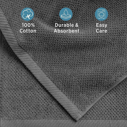 Welhome Franklin 100% Cotton Popcorn Textured Towel Set - 4 Pack Bath Towels, 600 GSM, Soft & Plush, Charcoal