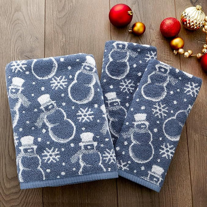 SKL Home Winter/Christmas Top Hat Snowmen Hand Towel 2pc Set for Bath/Kitchen/Bar & Gift, Blue