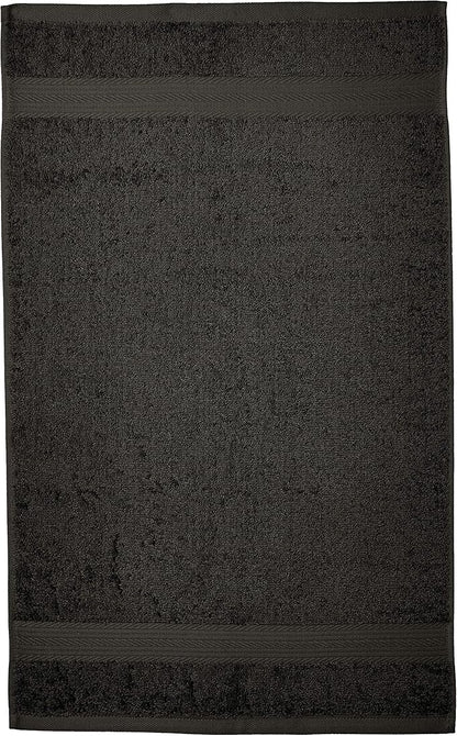 Amazon Basics 6 Piece Fade Resistant Hand Towel, 100% Cotton, Black, 26'' x 16''