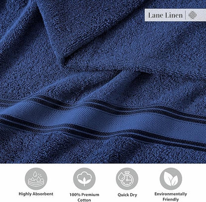 LANE LINEN 100% Mercerized Cotton Towels Set 12 – Zero Twist, 4 Bath Towels, 4 Hand Towel & 4 Washcloths, Stays Plush After Washes, Ideal for Spa, Hotel & Family Bathrooms, Highly Absorbent – Navy