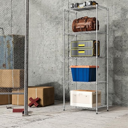 IZEUK 5-Tier Chrome Metal Storage Shelves, Adjustable Wire Shelving Unit for Kitchen, Bathroom, Pantry, Office, Garage, Organizer Wire Rack, 1250 lbs, 13.7" D x 23.6" W x 53.4" H
