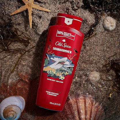 Old Spice Cleansing Body Wash for Men, 3X Defense, 24/7 Shower Fresh with Lasting Scent, 2-in-1 Body & Face Wash, Sharkhammer Scent, 24 oz (Pack of 4)