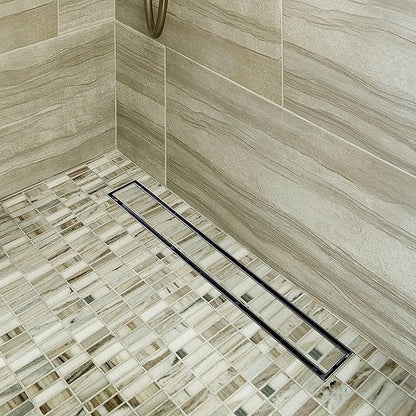 Neodrain 18-Inch Linear Shower Drain, Brushed 304 Stainless Steel, Silver, Modern Style, Removable Grate, Adjustable Feet, 2" Central Outlet, 36 L/min Flow, Fits US No-Hub Drain Base System