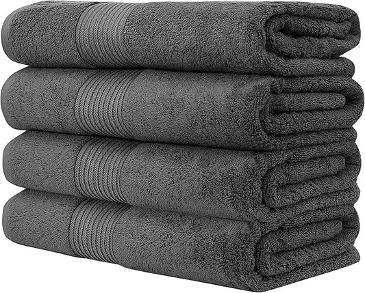Luxury Oversized Bath Towels | Hotel Quality | Soft & Highly Absorbent |Quick Dry | 650 GSM Bath Sheets| Combed Cotton | Thick & FluffyBathroom Towels | Dark Grey - 4 Pack