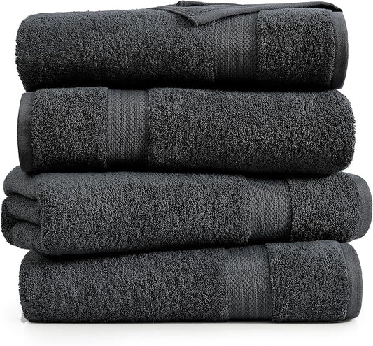 LANE LINEN 100% Luxury Cotton Bath Sheets Set of 4 (35"x66") - Ultra Soft & Fade Resistant, Quick Drying Extra Large Towel Sets - Highly Absorbent, Spa Quality Oversized Towels for Bathroom - Black
