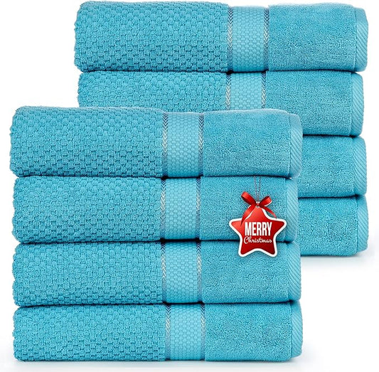 Ample Decor 100% Cotton Sky Blue 18 X 28 Inch Hand Towel for Bathroom Set of 8 - Super Soft, Highly Absorbent, Popcorn Textured