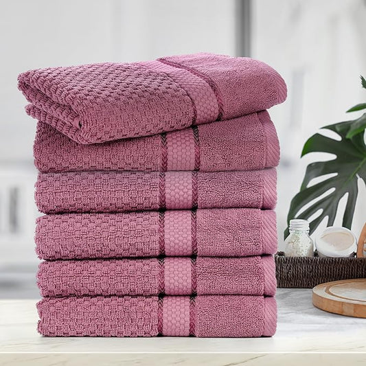 Ample Decor Bathroom Hand Towel 18 X 28 Inch 600 GSM 100% Cotton - Popcorn Textured Towel - 6Pcs Grape Purple