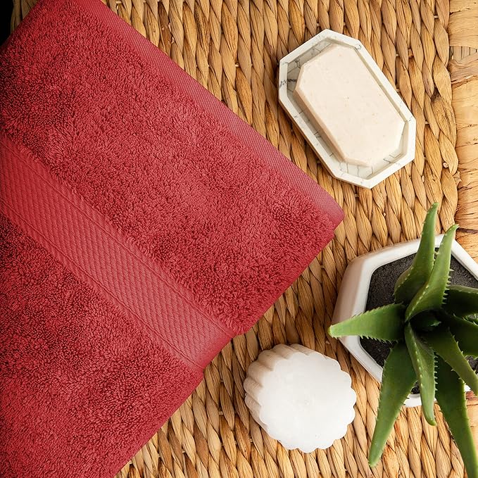 Superior Egyptian Cotton Pile 10 Piece Towel Set, Includes 2 Bath, 4 Hand, 4 Face Towels/Washcloths, Ultra Soft Luxury Towels, Thick Plush Essentials, Guest Bath, Spa, Hotel Bathroom, Red