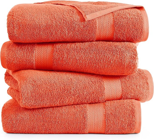 LANE LINEN 100% Cotton 4 Pack Bath Sheets Set (35"x66") - Ring Spun, Ultra Soft & Highly Absorbent Extra Large Towels - Multipurpose Premium Hotel Quality Bathroom Towel - Tiger Lily