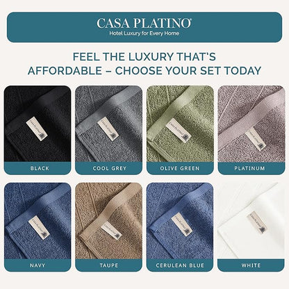 Casa Platino 100% Cotton Washcloths 12 Pack - Spa & Salon Quality Face Towels - Ring Spun, Soft & Absorbent Wash Cloths for Body, Beauty, Home, Gym - Fingertip Towels Set- 13"x13", Black Towel Set