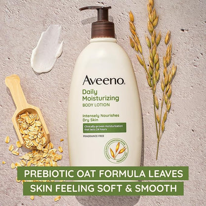 Aveeno Daily Moisturizing Body Lotion, Gentle Lotion Nourishes Dry Skin with Moisture, Sooth-ing Prebiotic Oat, Fragrance-Free, Non-Comedogenic, Travel-Size, 2.5 fl. oz, 3 Pack