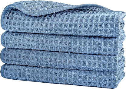 POLYTE 430 GSM Microfiber Lint Free Washcloth Face Towel, 13 x 13 in, 4 Pack (Waffle Weave)