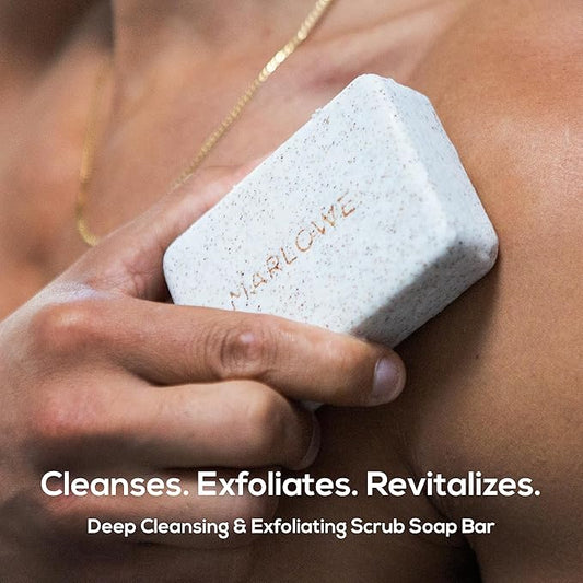 MARLOWE. No. 102 Body Scrub Soap 7 oz (3 Bars), Santal, Exfoliating Soap Bar with Shea Butter, Olive Oil & Green Tea Extracts, Cleanses, Smooths & Revitalizes Skin, Warm Amber, Spice & Citron Scent