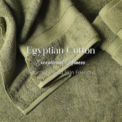 Superior Egyptian Cotton Pile Bath Towel Set of 2, Ultra Soft Luxury Towels, Thick Plush Essentials, Absorbent Heavyweight, Guest Bath, Hotel, Spa, Home Bathroom, Shower Basics, Forest Green