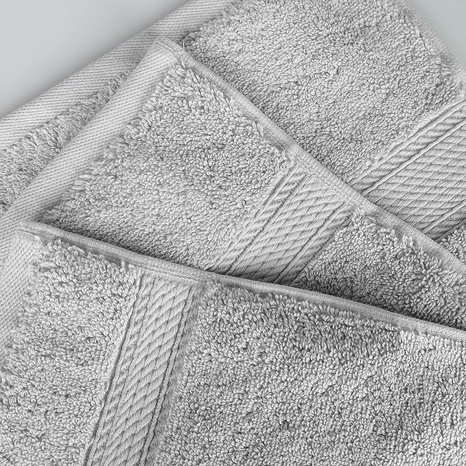 BNM Egyptian Cotton Heavyweight Towels, Ideal For Bathroom, Shower, Spa, Hotel, 800 GSM, Face/ Washcloths, Hand Towels, Bath Towels, Highly-Absorbent, Luxury Home Basics, 9 Piece Towel Set, Silver