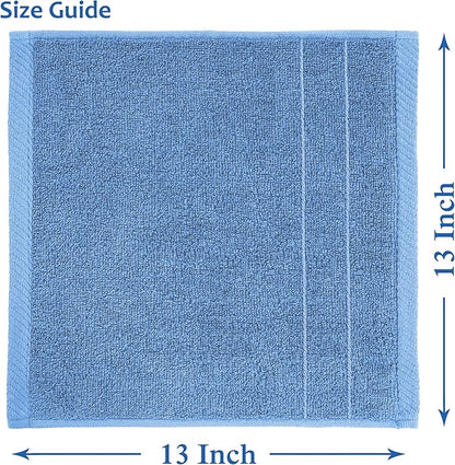 Casa Platino 100% Cotton Wash Cloths 24 Pack - Spa & Salon Quality - Ring Spun Cotton Face Cloths- Soft & Absorbent Washcloths for Shower, Home, Kitchen - Fingertip Towels - 13"x13", Cerulean Blue
