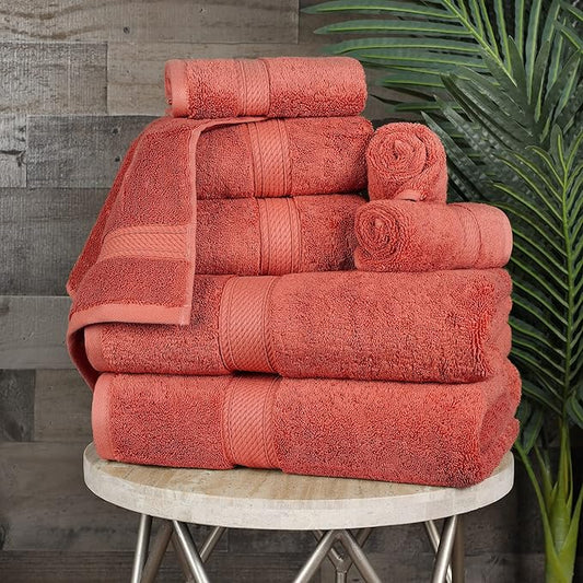 BLUENILEMILLS Madison Egyptian Cotton Towels, Towel Set for Bathroom, Shower, Hotel, Plush, 800 GSM, Highly Absorbent and Ultra-Soft Towels, Bath Essentials, 8 Piece Assorted Towel Set, Coral