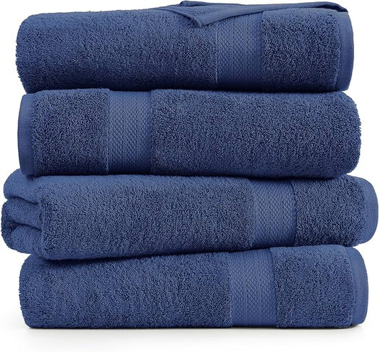LANE LINEN 100% Cotton Bath Sheets 4 Pack (35"x66") - Fade Resistant, Machine Washable, Soft & Highly Absorbent - Hotel Quality, Extra Large Bathroom Towel Sets - Ideal for Family, Guests - Navy Blue