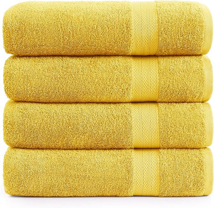 LANE LINEN Cotton Bath Towels Pack of 4 (28"x54") - 100% Ring Spun Cotton Bathroom Towel Set - Durable, Quick Drying, Extra Soft & Absorbent Yellow Bath Towels - Suitable for All Skin Types - Mimosa