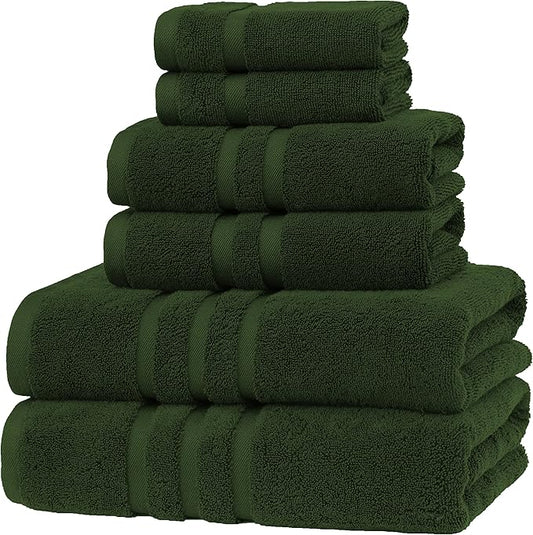 Luxury Hotel & Spa, Turkish Cotton Dark Green Towels Bathroom Sets | 6 Pieces Dark Green Bath Towels Soft and Absorbent Green Towel Set for Your Bathroom
