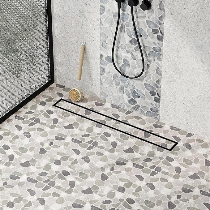 Neodrain 24-Inch Linear Shower Drain with Tile Insert Grate, Matte Black 304 Stainless Steel Rectangle Shower Floor Drain, Linear Drain with Leveling Feet, Hair Strainer