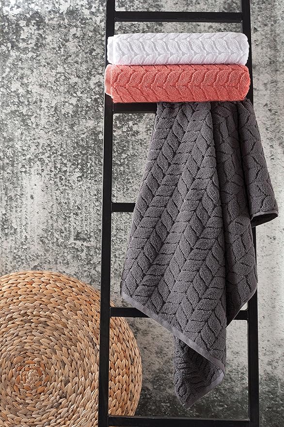 BAGNO MILANO Turkish Cotton Ultra-Soft Plush Absorbent Quick Dry Bathroom Towel Set, Made in Turkey (Gray, 2 pcs Bath Towel Set)