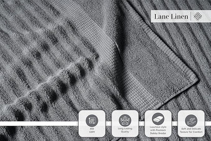 LANE LINEN Bathroom Towels Set - 2 Bath, 2 Hand Towels for Bathroom and 2 Wash Cloths for Body - Highly Absorbent, Soft, Premium 100% Cotton Bath Towel Set for Everyday Use (Set of 6) - Space Grey