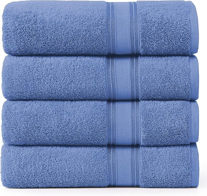 LANE LINEN 100% Cotton 4 Pack Bath Towels (30"x60") - Zero Twist, Mercerized Cotton Bathroom Towels Set - Quick Dry, Soft & Absorbent Large Bath Towels - Machine Wash in Cold Water - Cerulean Blue