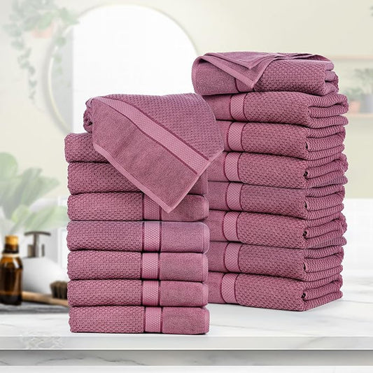 Ample Decor Grape Purple Bath Towels for Bathroom Set of 16 100% Cotton Popcorn Textured, Machine Washable - Mulaayam Collection - 30 X 54 Inch