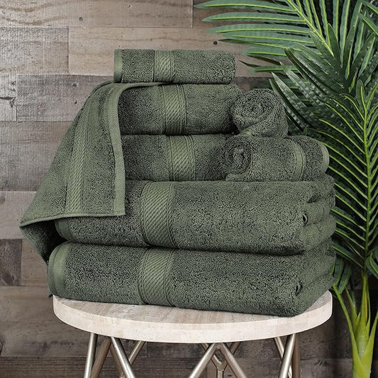 BLUENILEMILLS Madison Egyptian Cotton Towels, Towel Set for Bathroom, Shower, Hotel, Plush, 800 GSM, Highly Absorbent and Ultra-Soft Towels, Bath Essentials, 8 Piece Assorted Towel Set, Forest Green