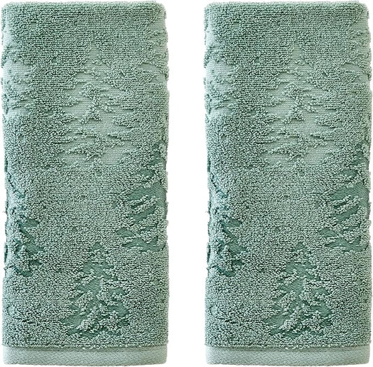 SKL Home Fall/Winter/Christmas Wispy Trees Premium Cotton Blend 2-Piece Hand Towel Set, 500 GSM, Soft & Absorbent Jacquard, Decorative for Bath/Kitchen/Bar & Gift, Sage